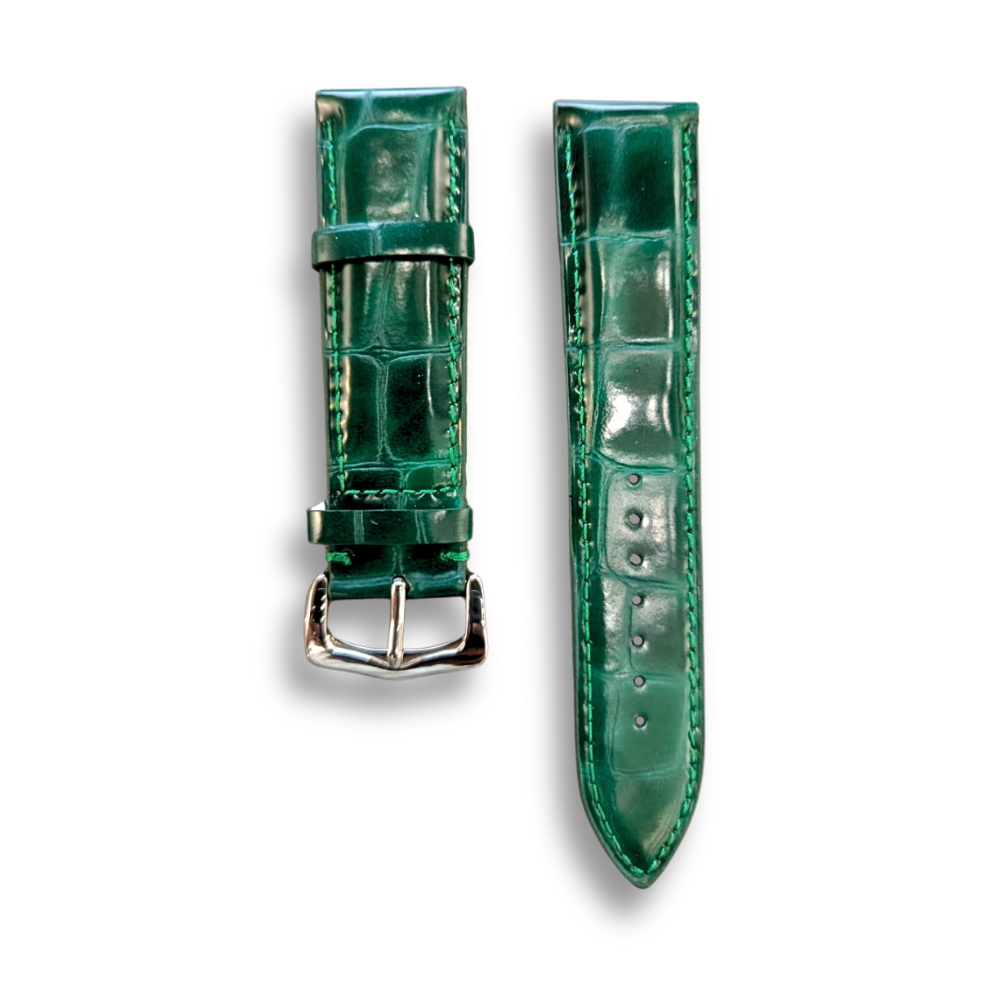 Cavern Crocodile Textured Forest Green Leather Watch Strap | 20MM