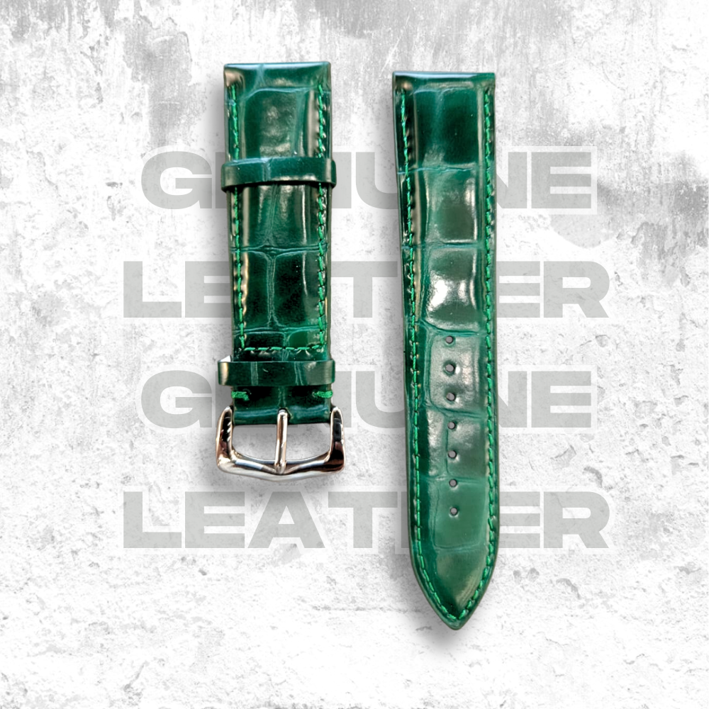 Cavern Crocodile Textured Forest Green Leather Watch Strap | 20MM