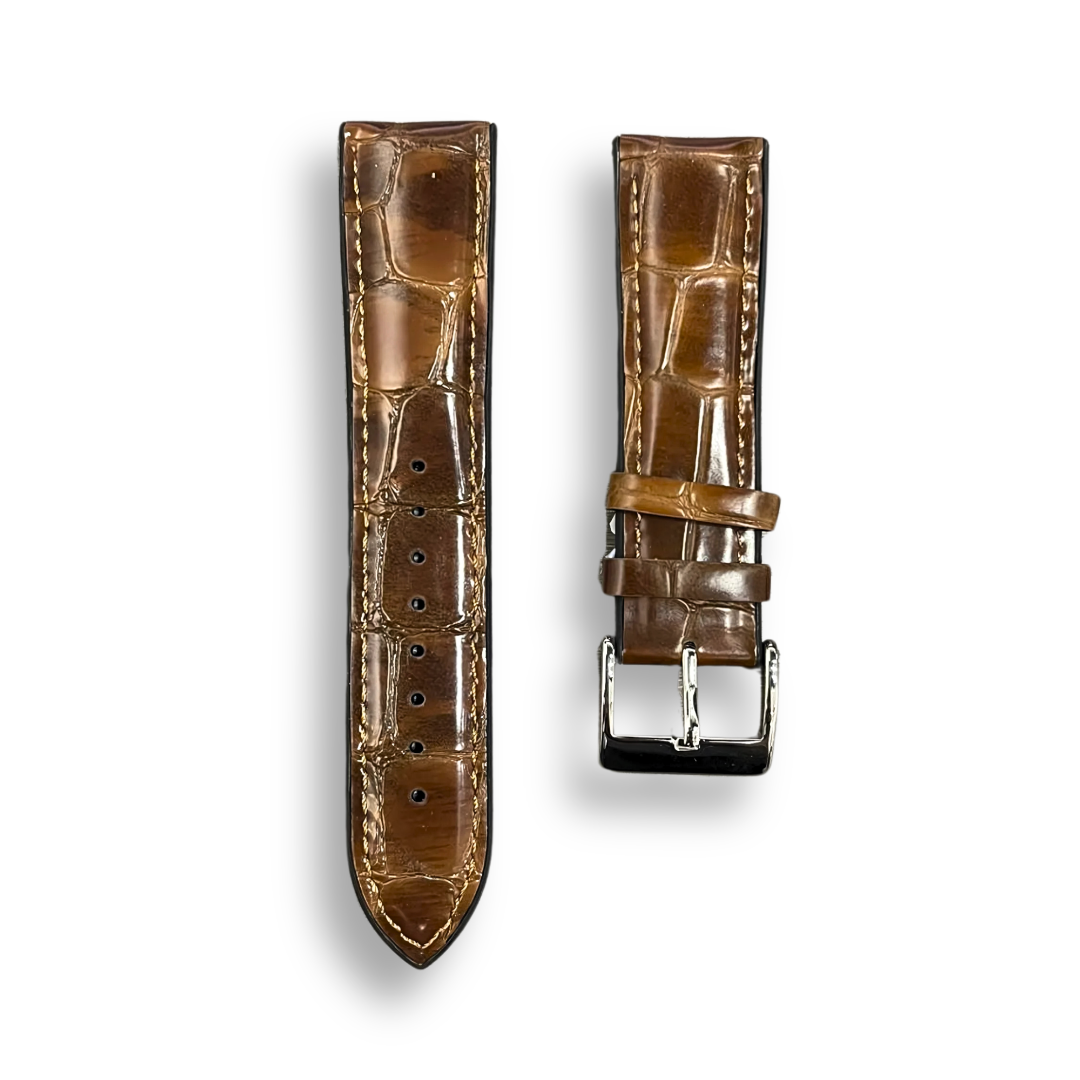Cavern Light Brown Crocodile Textured Leather-Silicon Watch Strap | 22MM