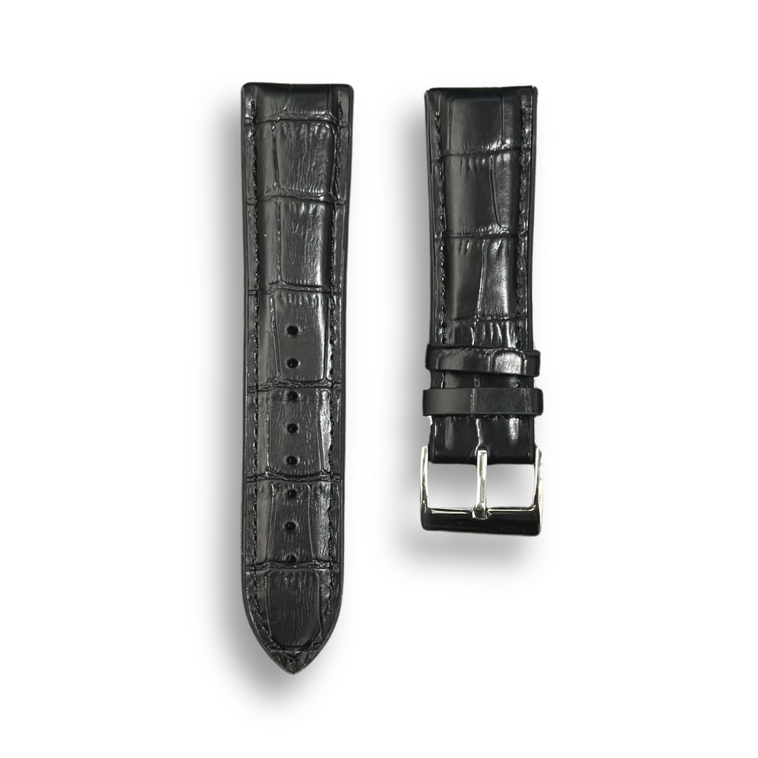 Cavern Crocodile Textured Black Leather-Silicon Watch Strap | 22MM