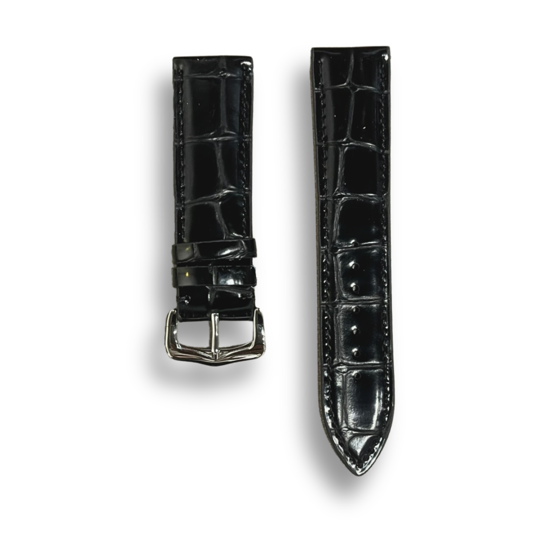 Cavern Crocodile Texture Black Leather Watch Strap | 22MM
