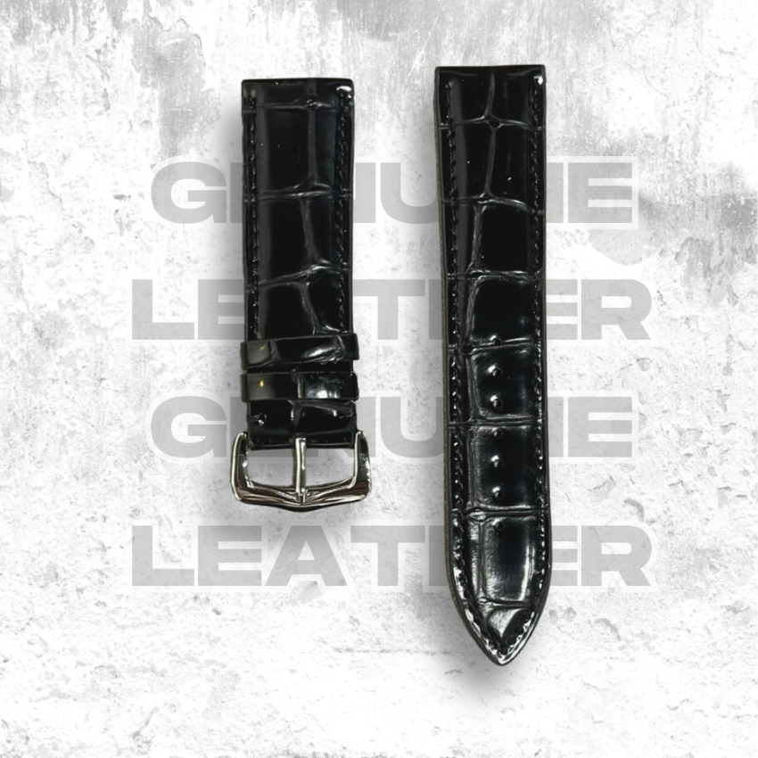 Cavern Crocodile Texture Black Leather Watch Strap | 22MM