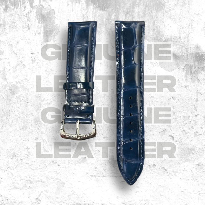 Cavern Crocodile Textured Blue Leather Watch Strap | 22MM