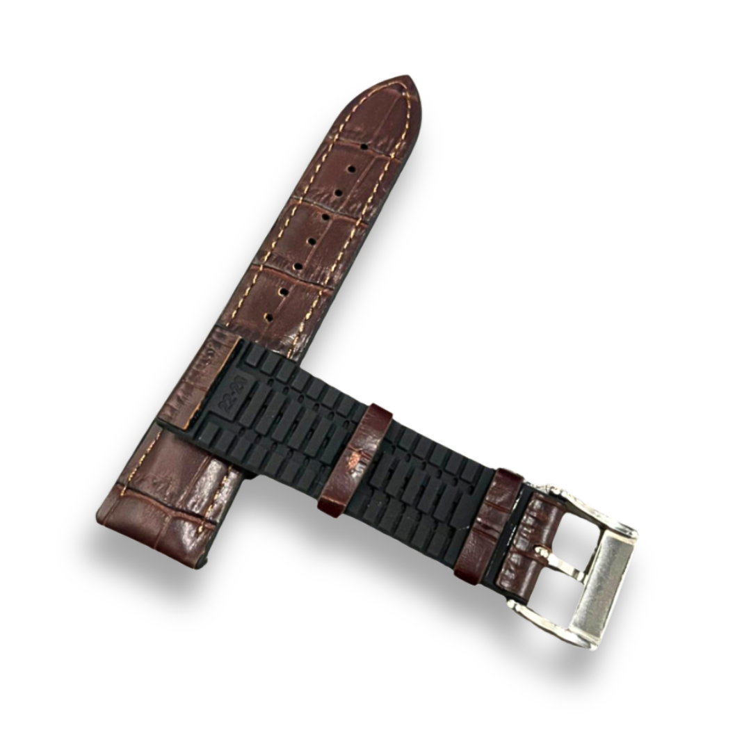 Cavern Coffee Brown Crocodile Textured Leather-Silicon Strap | 22MM