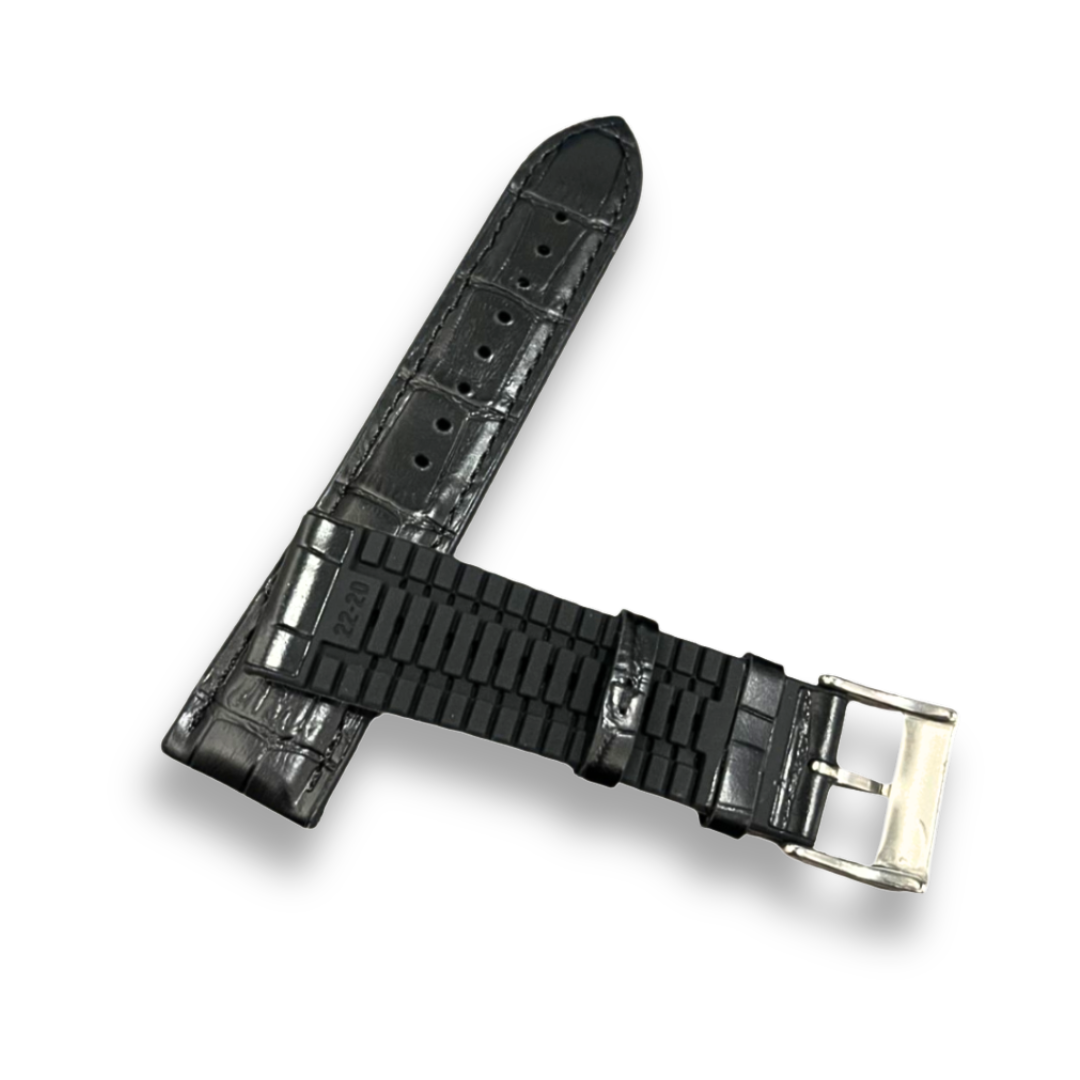 Cavern Crocodile Textured Black Leather-Silicon Watch Strap | 22MM