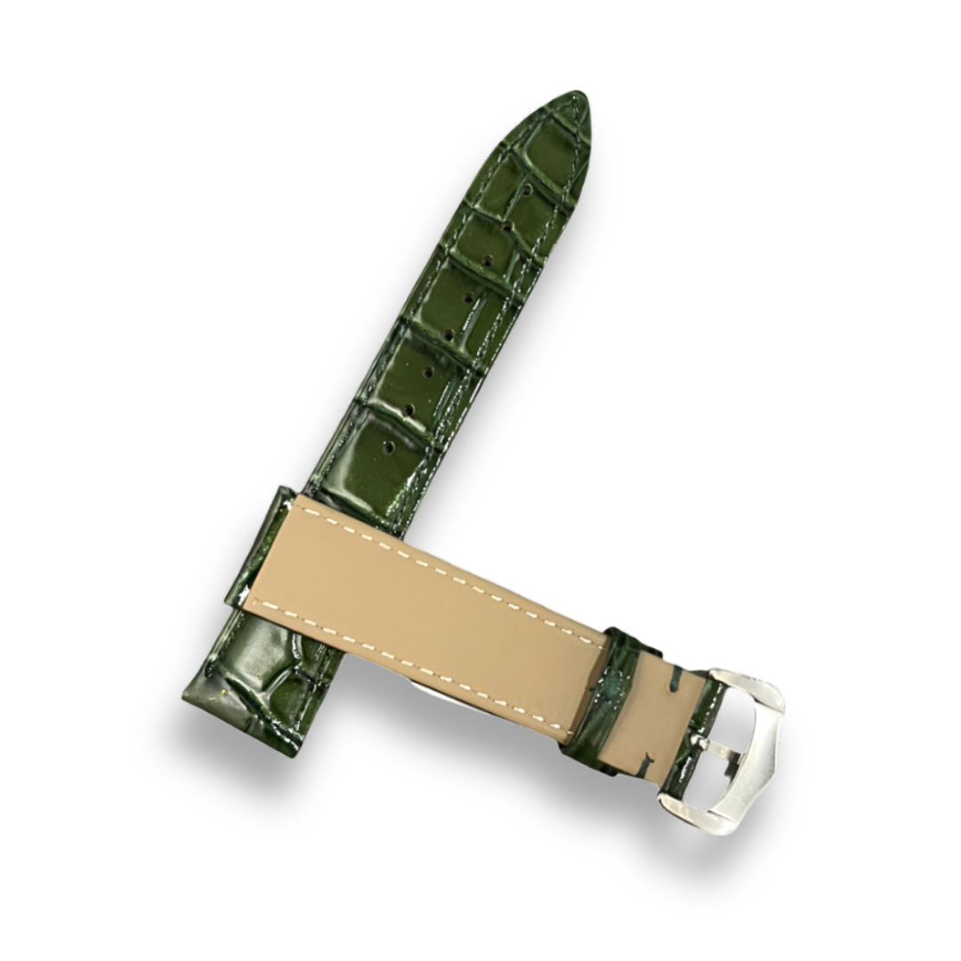Cavern Crocodile Textured Glossy Green Leather Watch Strap | 20MM