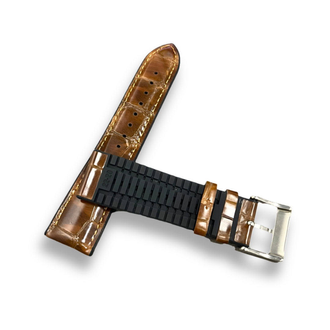 Cavern Light Brown Crocodile Textured Leather-Silicon Watch Strap | 22MM