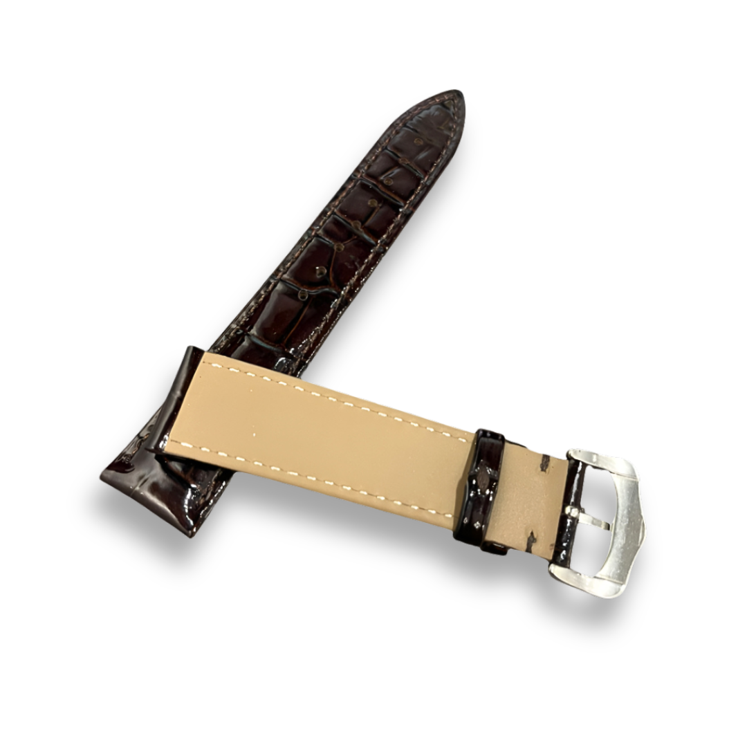 Cavern Crocodile Texture Glossy Brown Leather Watch Strap | 20MM