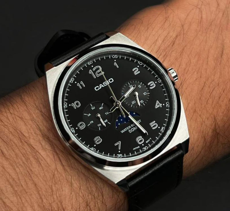 CASIO Multi-dial Black Leather Men's Watch| MTP-M300L-1AV