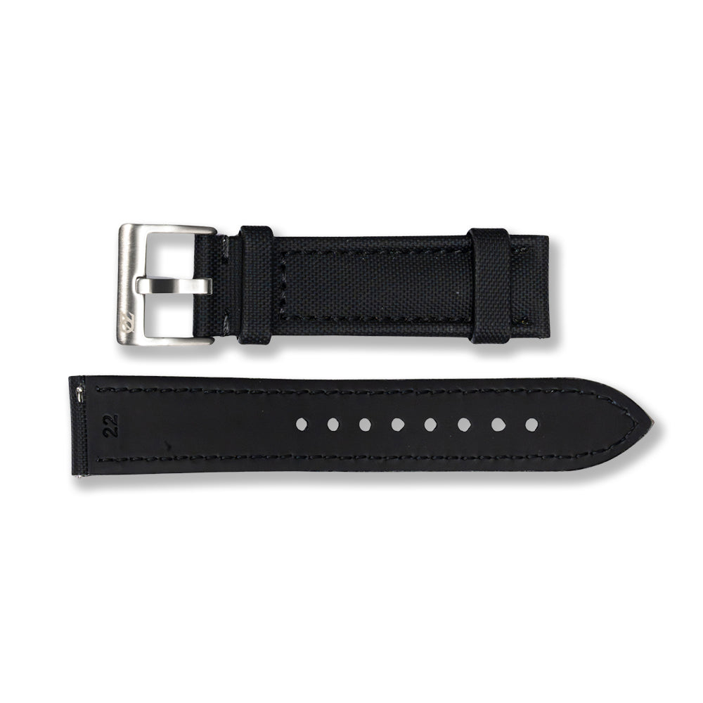 Zeyron 22mm Premium Black Sailcloth Watch Strap