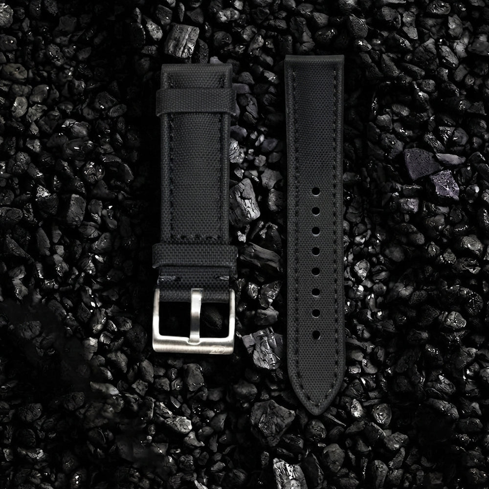 Zeyron 22mm Premium Black Sailcloth Watch Strap