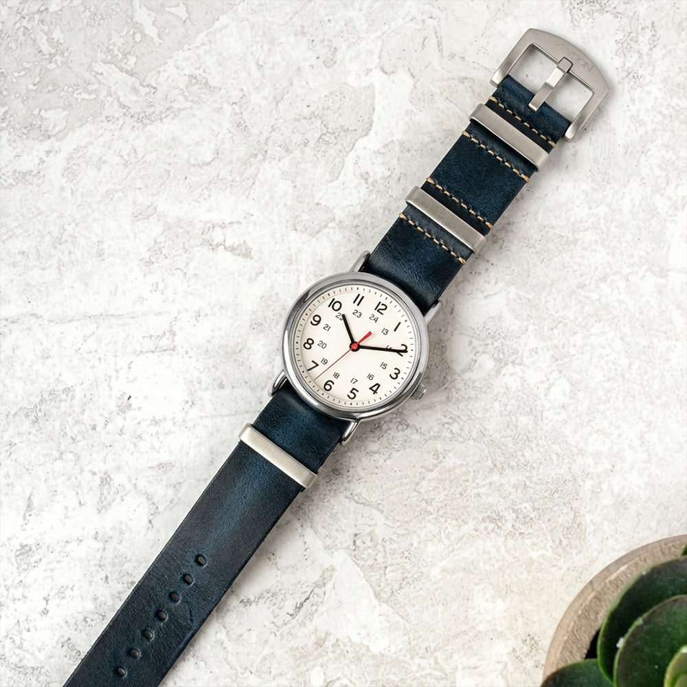 Zeyron 22mm Dark Navy Blue Cowhide Leather Nato Strap