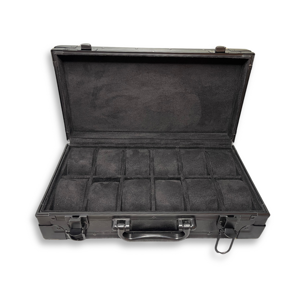 12 Slots Premium Box Black Travelling Watch Case with Handle – Stylish & Secure Storage