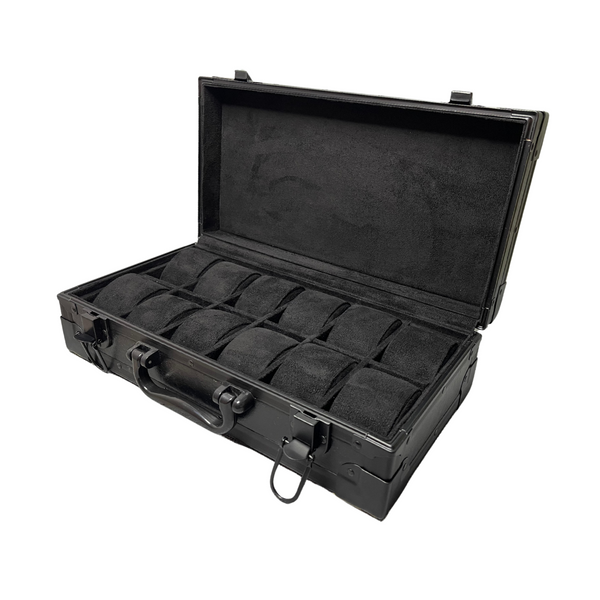 12 Slots Premium Box Black Travelling Watch Case with Handle – Stylish & Secure Storage