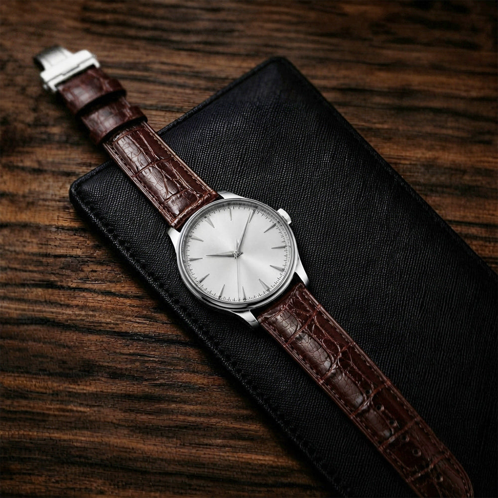 Cavern 22mm Brown Genuine Alligator Leather Strap With Butterfly Clasp