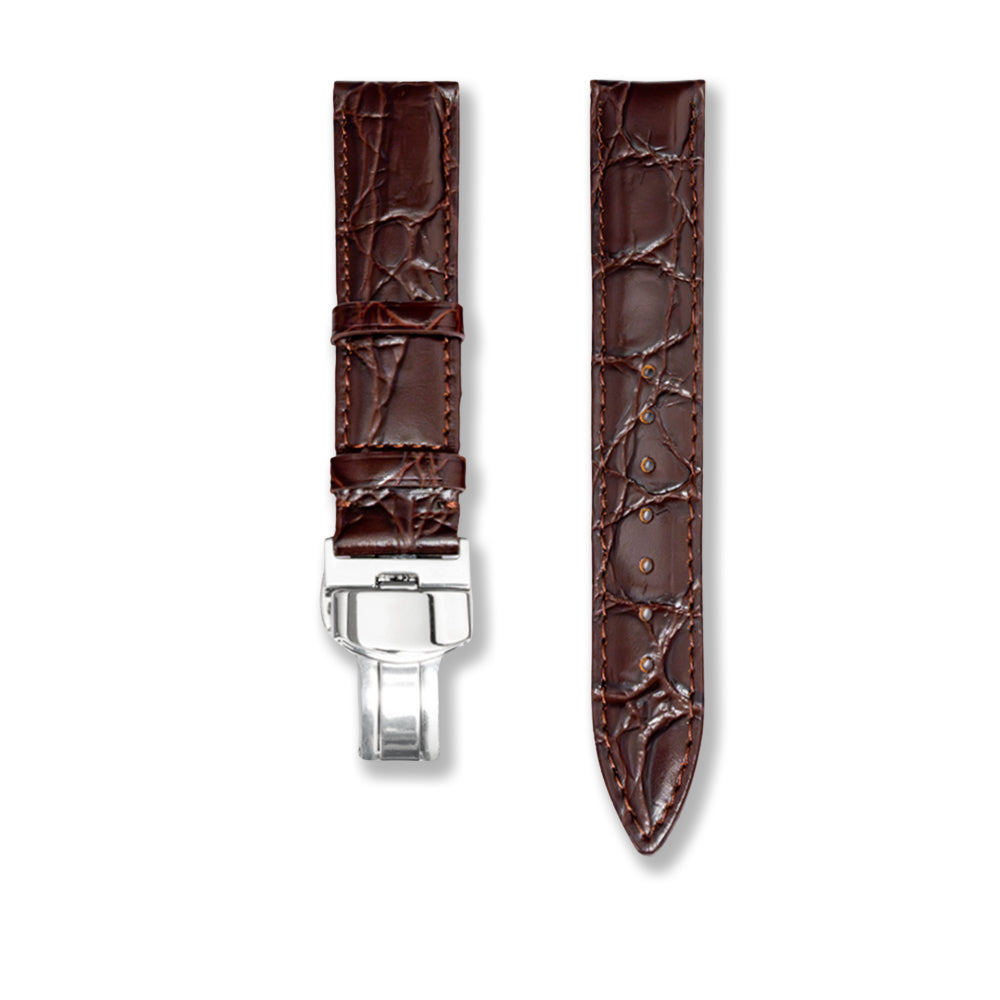 Cavern 22mm Brown Genuine Alligator Leather Strap With Butterfly Clasp