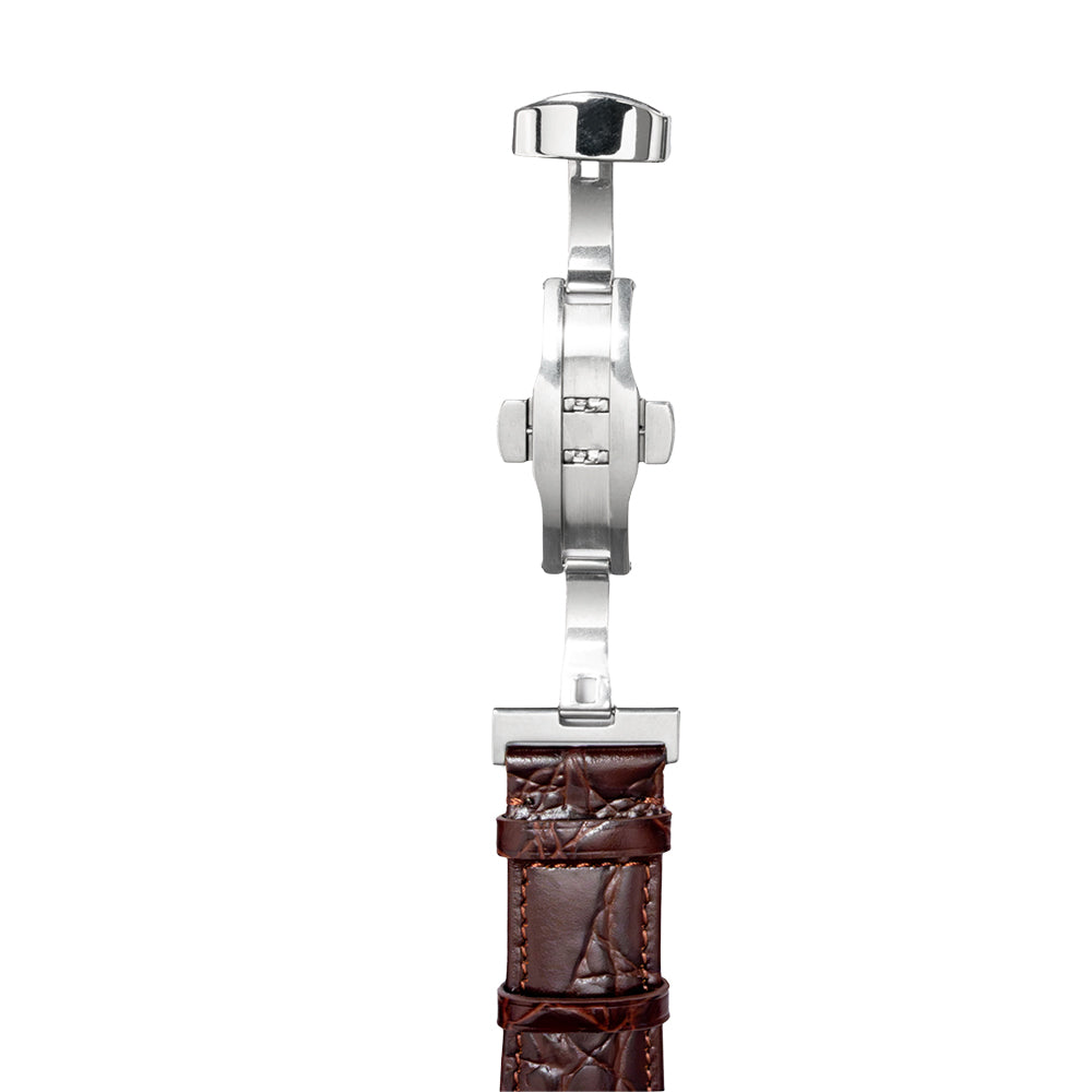 Cavern 22mm Brown Genuine Alligator Leather Strap With Butterfly Clasp