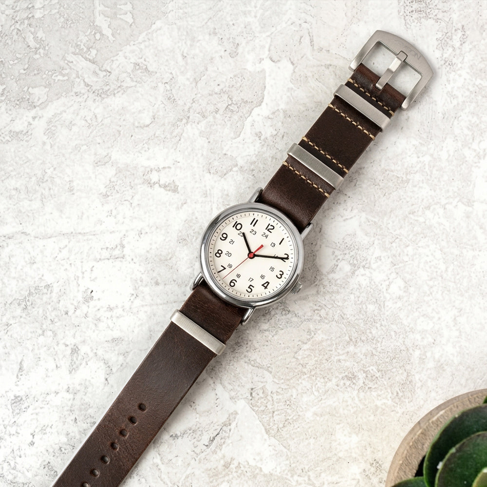 Zeyron Coffee Brown Cowhide Leather Nato Strap