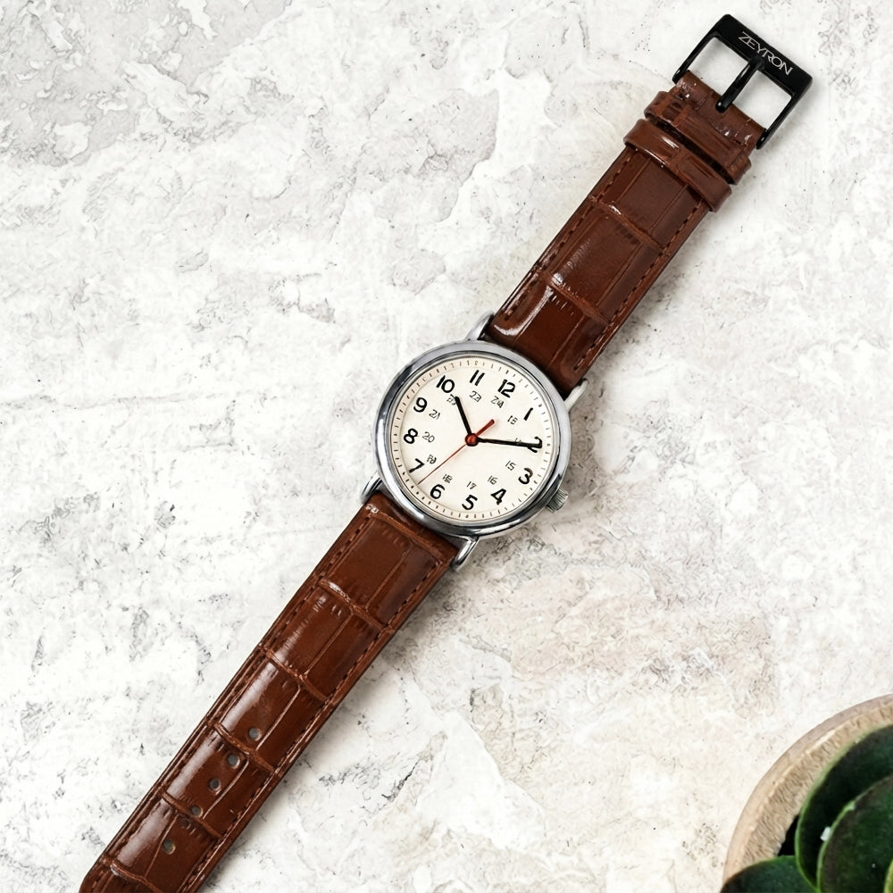 Zeyron 22mm Brown Crocodile Texture Genuine Leather Strap