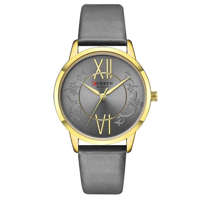 CURREN Watch Grey Leather and Gold frame Model C9049L