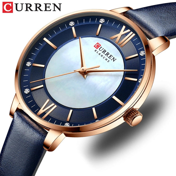 CURREN WATCH DARK BLUE LEATHER AND ROSE GOLD FRAME MODEL C9080L