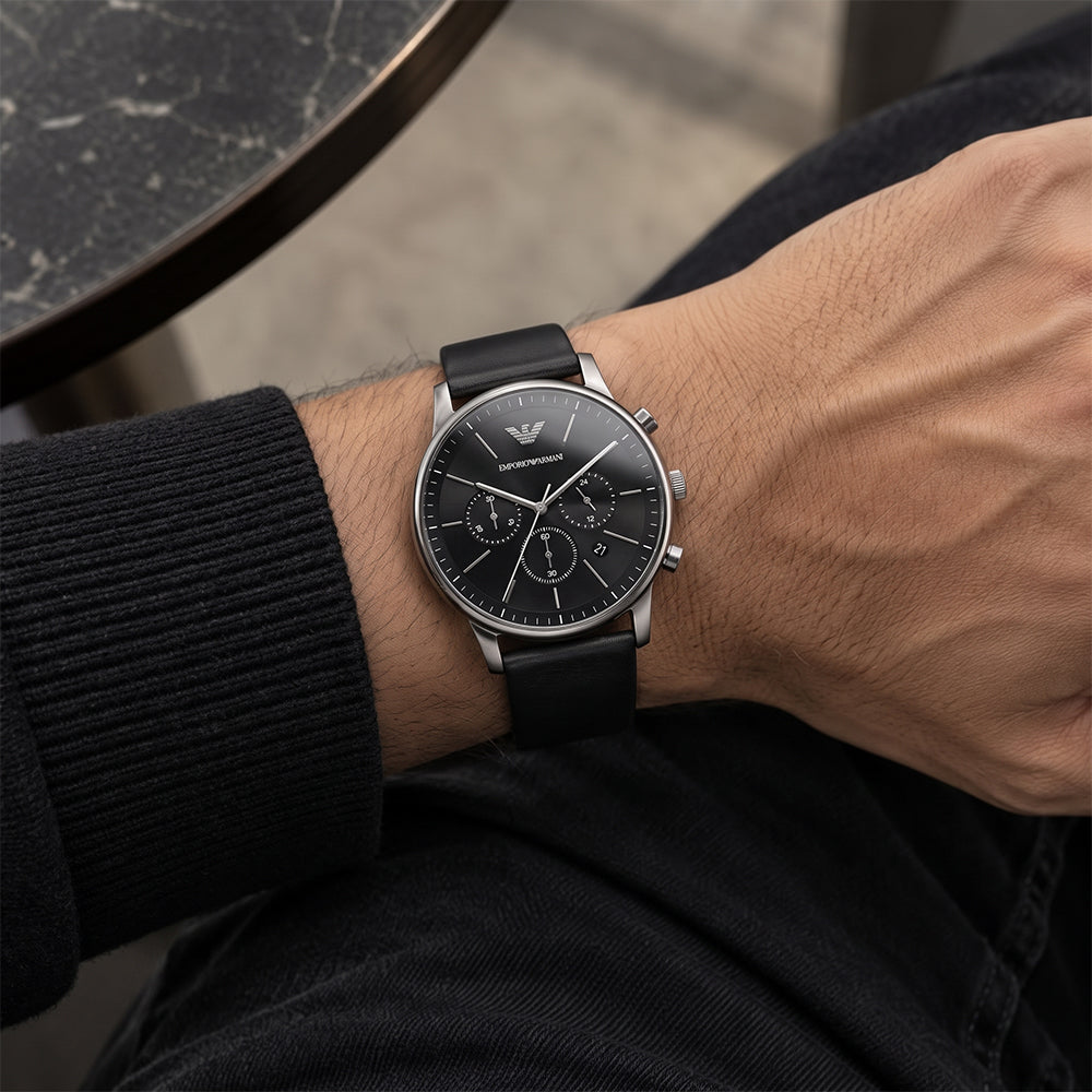 Emporio Armani Minimalist Black Dial Watch | AR11774