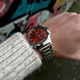 Casio Minimalist Dual Timer Red Dial Stainless Steel Watch  | MTP-VC01D-5EUDF