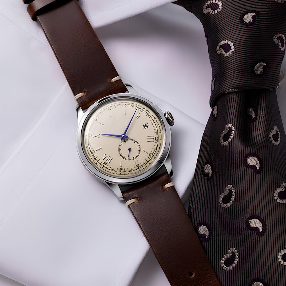 Cavern 22mm Dark Brown Full Grain Stitched Leather Strap