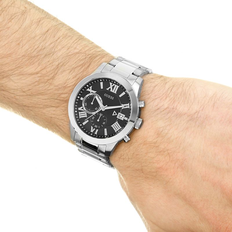 GUESS- Atlas Mens Quartz Watch with Stainless Steel Bracelet W0668G3