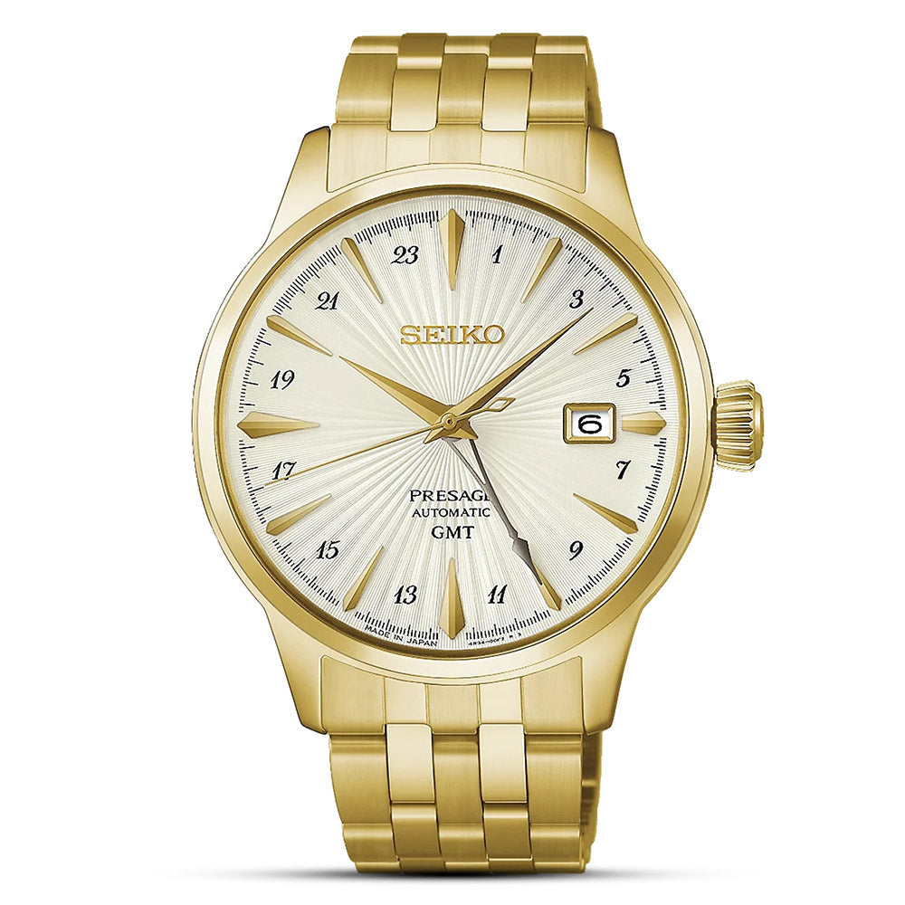 Seiko Presage Cocktail Time GMT Gold Tone Watch HCB004J1