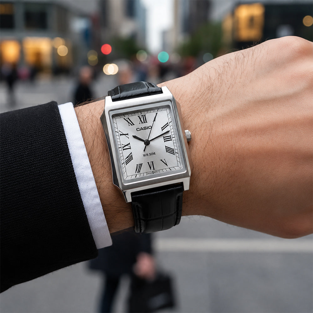 CASIO RECTANGLE SILVER DIAL MEN'S WATCH MTP-B190L-7BVDF