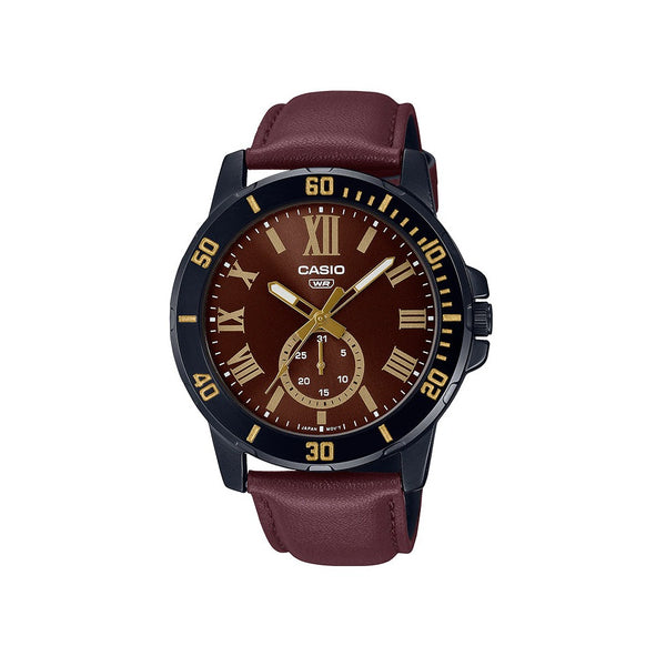 Casio ENTICER Maroon Leather Belt Men's Watch| MTP-VD200BL-5B