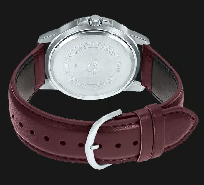 Casio ENTICER Maroon Leather Belt Men's Watch| MTP-VD200BL-5B