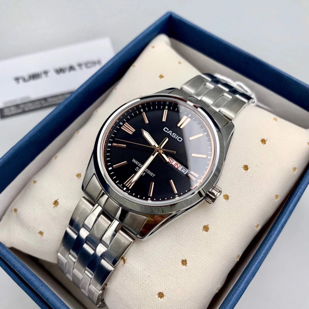 Casio Enticer Day-Date Black Dial Men's Watch| MTP-1335D-1A2VDF