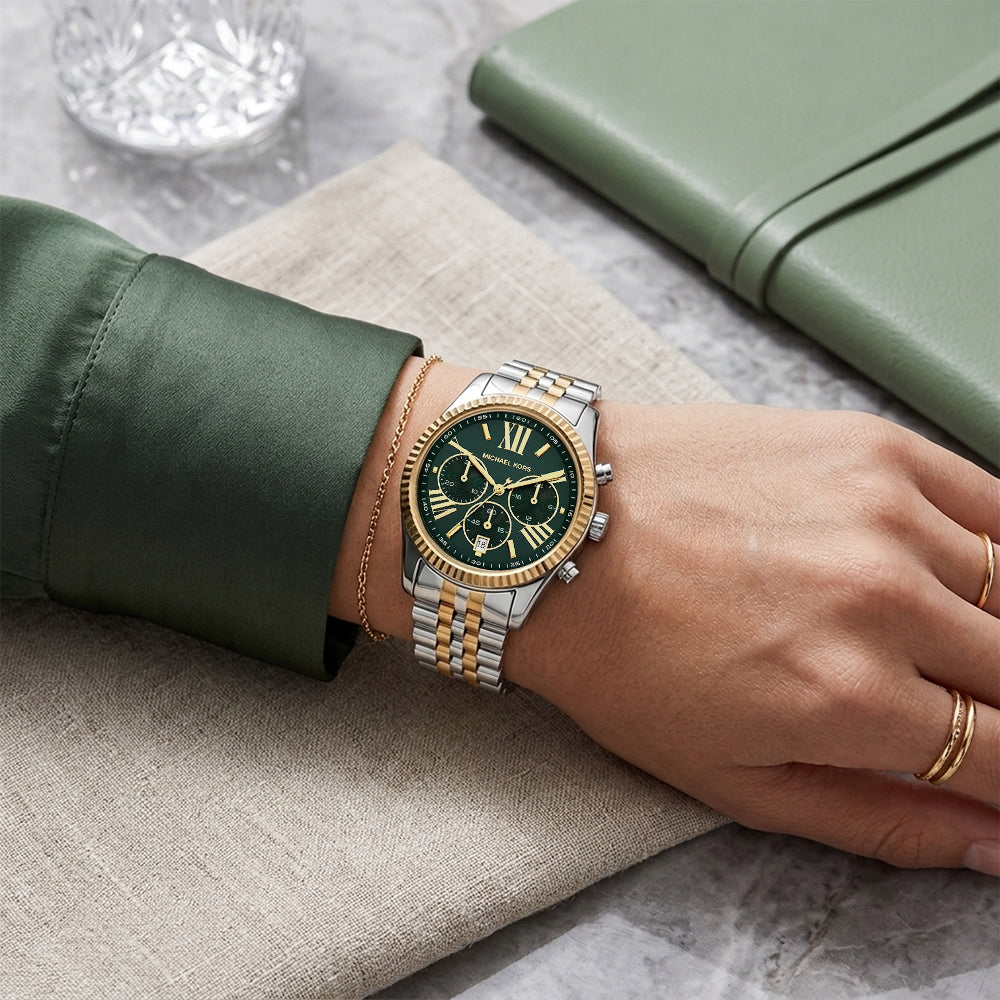 Michael Kors Lexington Two Tone Green Dial Ladies Watch | MK4984