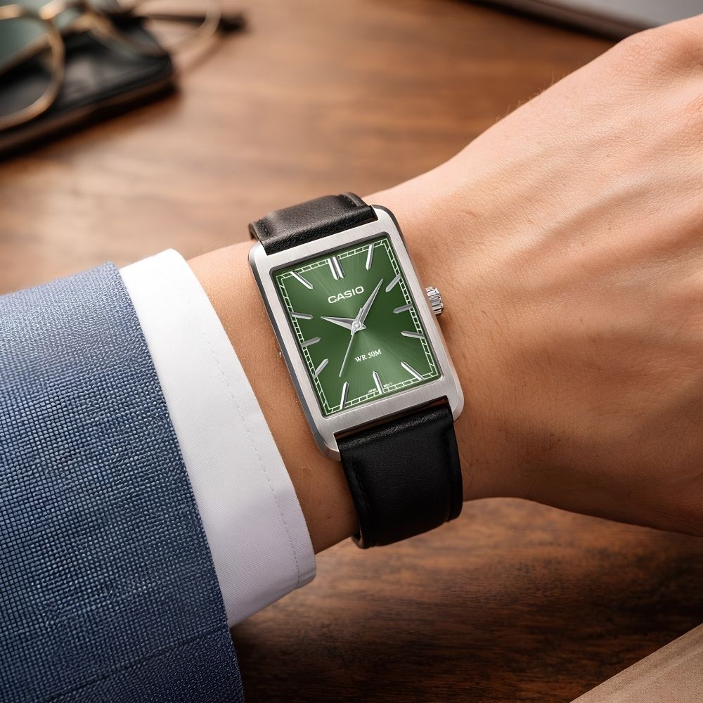 CASIO RECTANGLE GREEN DIAL MEN'S WATCH MTP-B215L-3AVDF