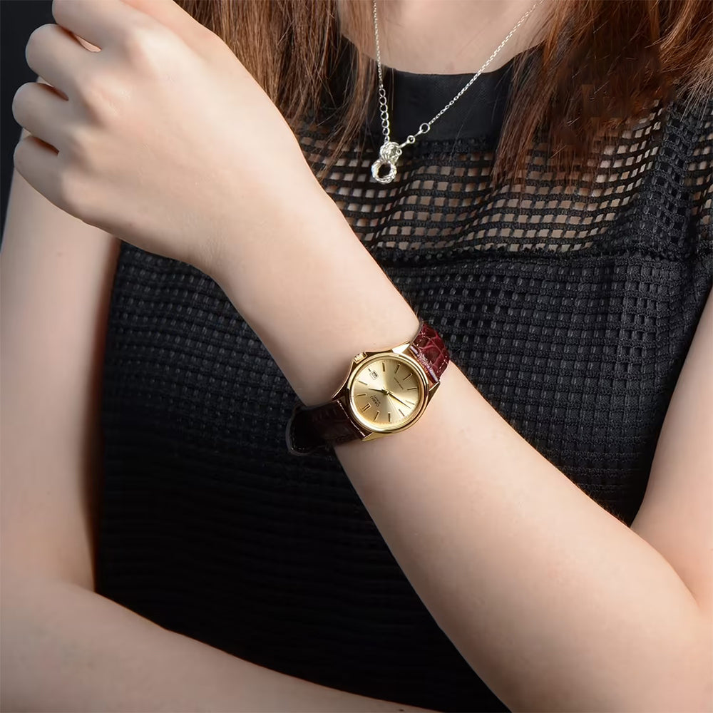 Casio Gold Tone Dial Leather Strap Ladies Watch | LTP-1183Q-9ADF