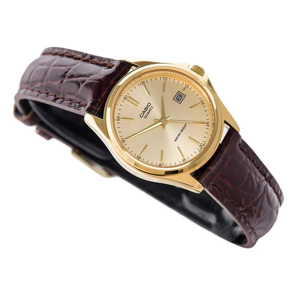 Casio Gold Tone Dial Leather Strap Ladies Watch | LTP-1183Q-9ADF