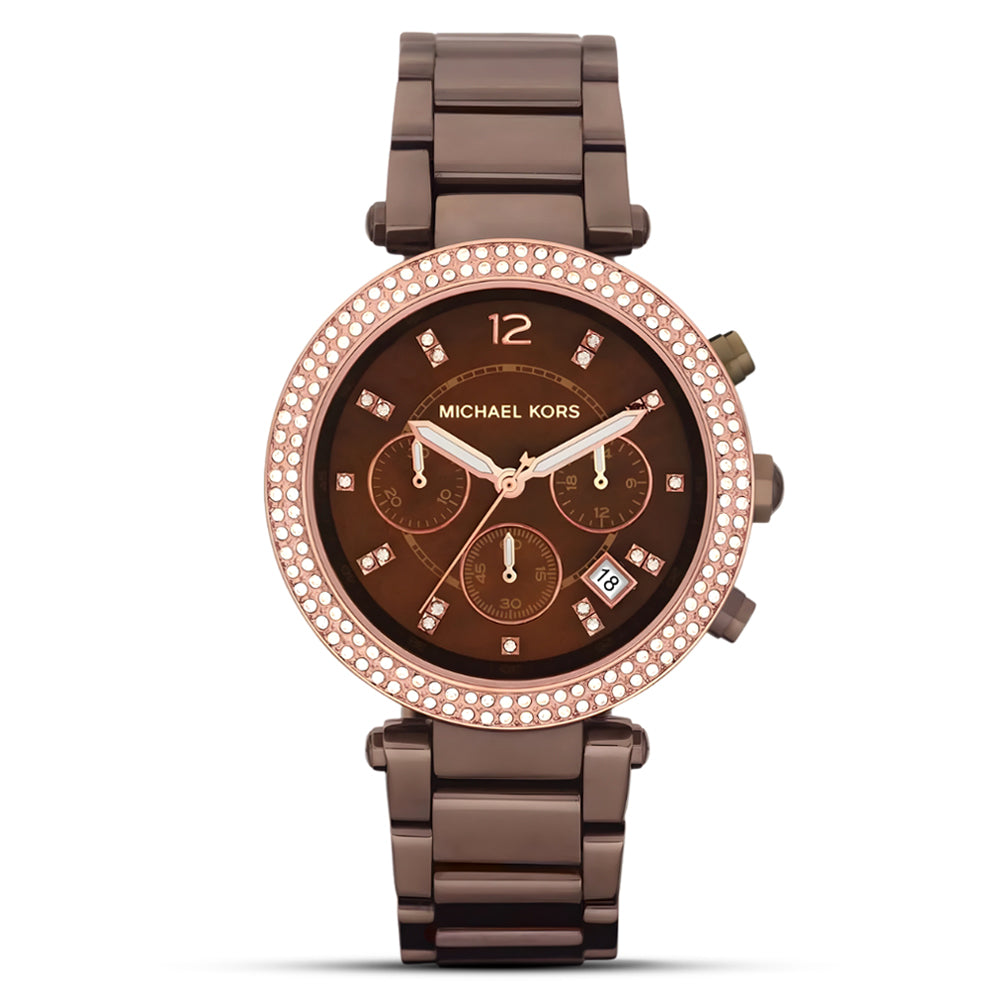 Michael Kors Parker Chronograph Chocolate Dial Ladies Watch  display picture 3