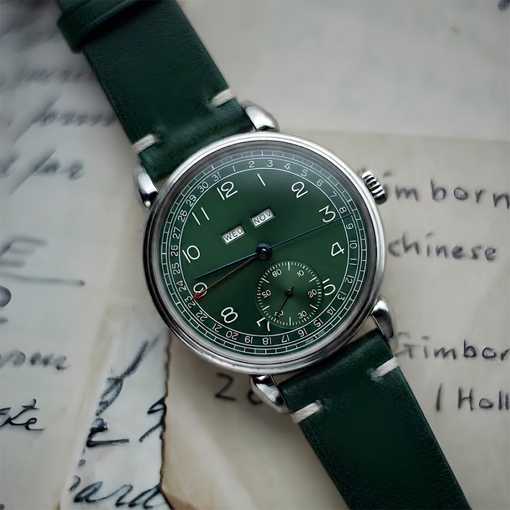 Cavern 20mm Dark Green Full Grain Stitched Leather Strap