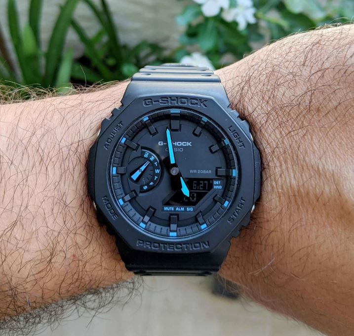 Casio G-Shock ANALOG-DIGITAL Neon Accent Blue Watch GA-2100-1A2DR