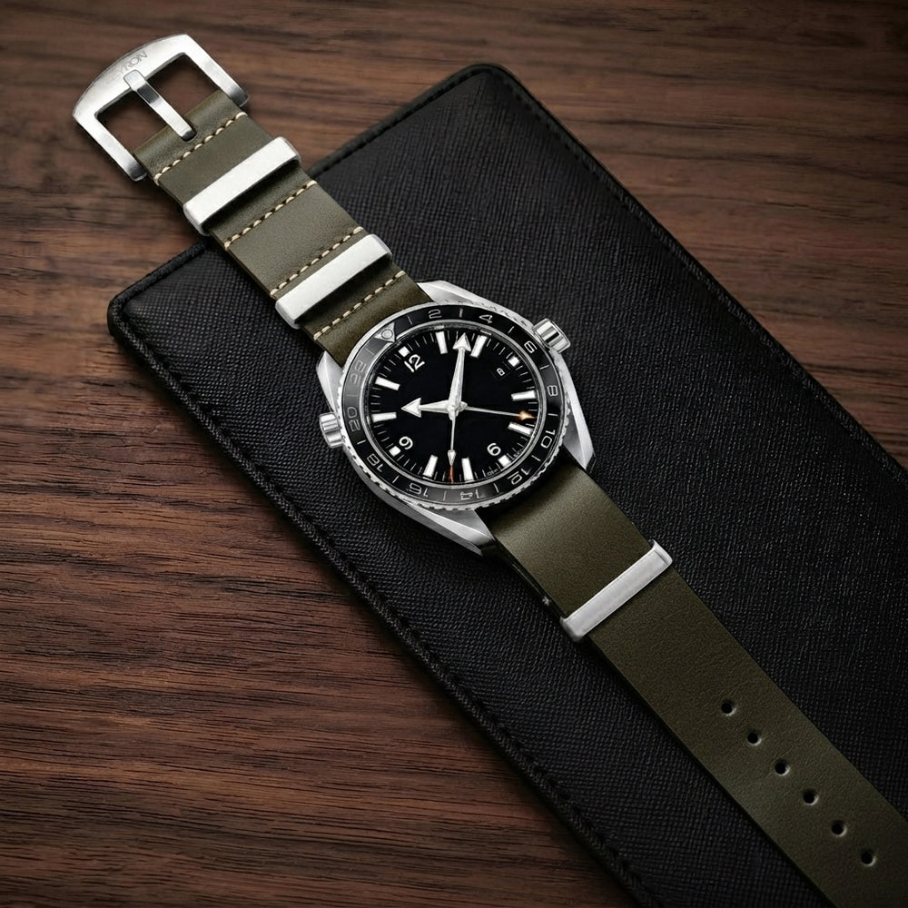 Zeyron Olive Green Cowhide Leather Nato Strap