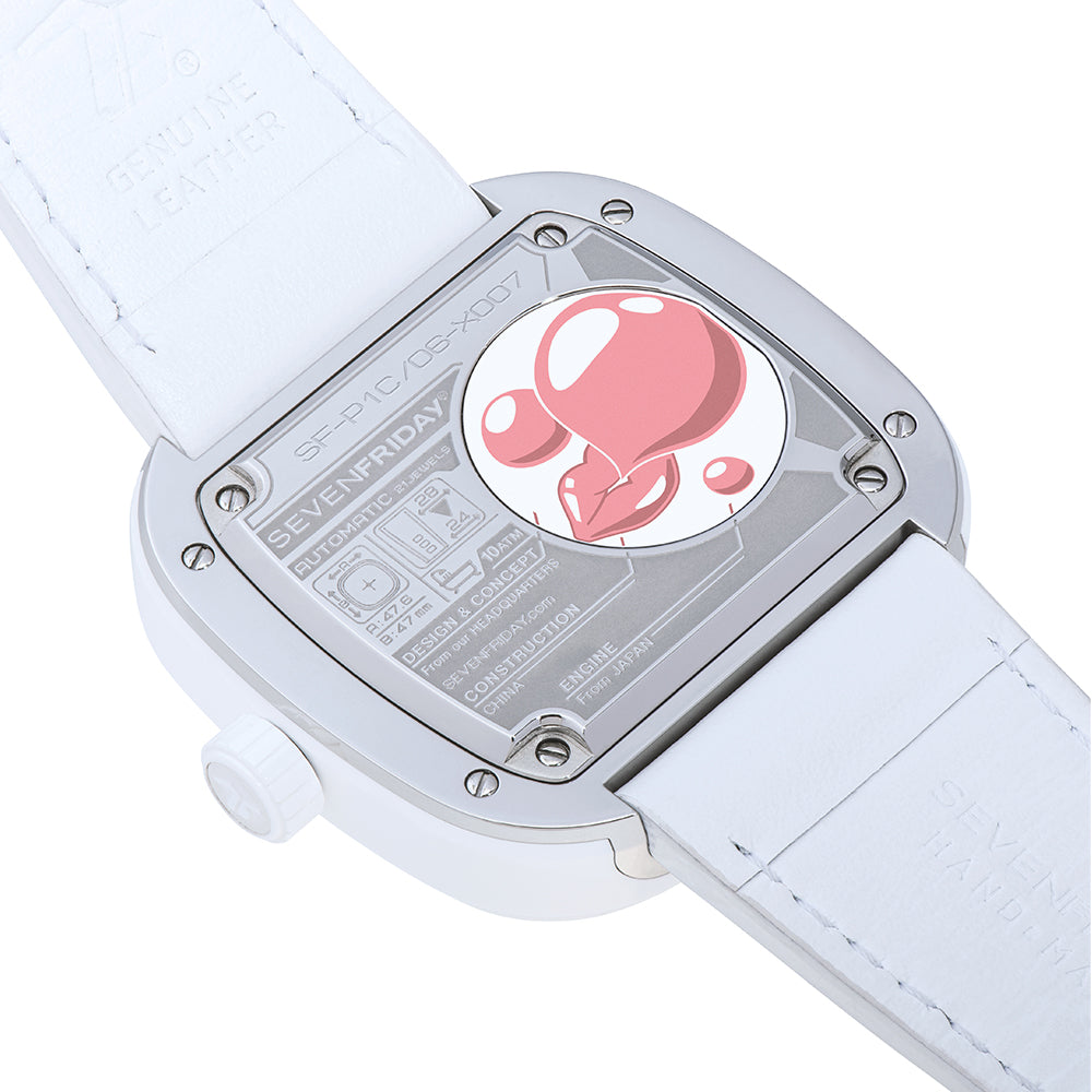 SEVENFRIDAY P-SERIES "BUBBLE GUM" WHITE AUTOMATIC WATCH P1C/06