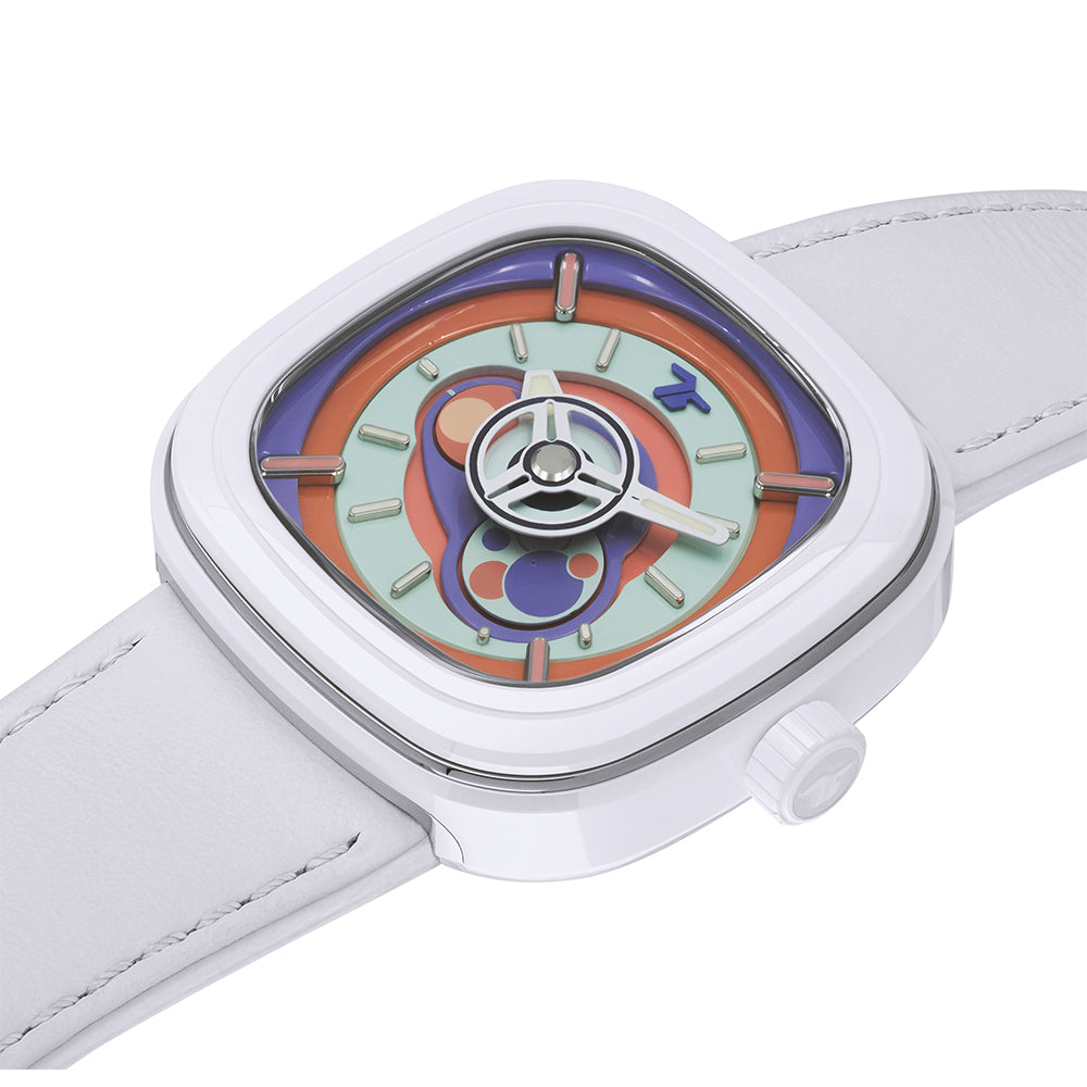 SEVENFRIDAY P-SERIES "BUBBLE GUM" WHITE AUTOMATIC WATCH P1C/06