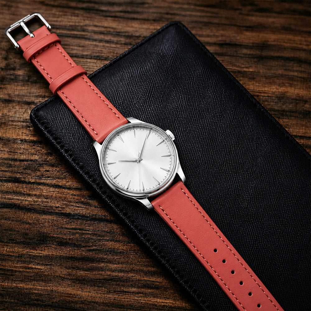 Zeyron 22mm Coral Pink Genuine Leather Strap
