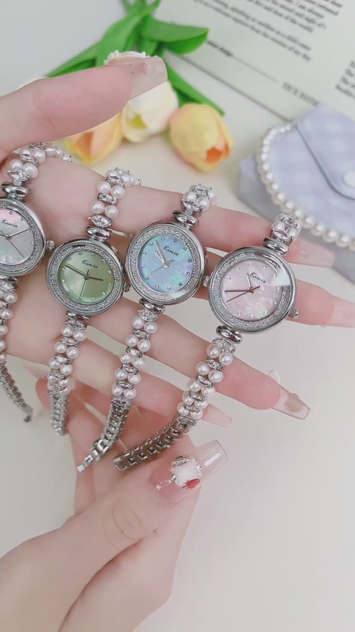 Kimio Diamond Pink Dial Silver Tone Strap Ladies Watch | K6540S