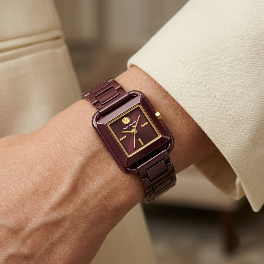 Tory Burch The Kira Square Purple Dial Ladies Watch TBW6024