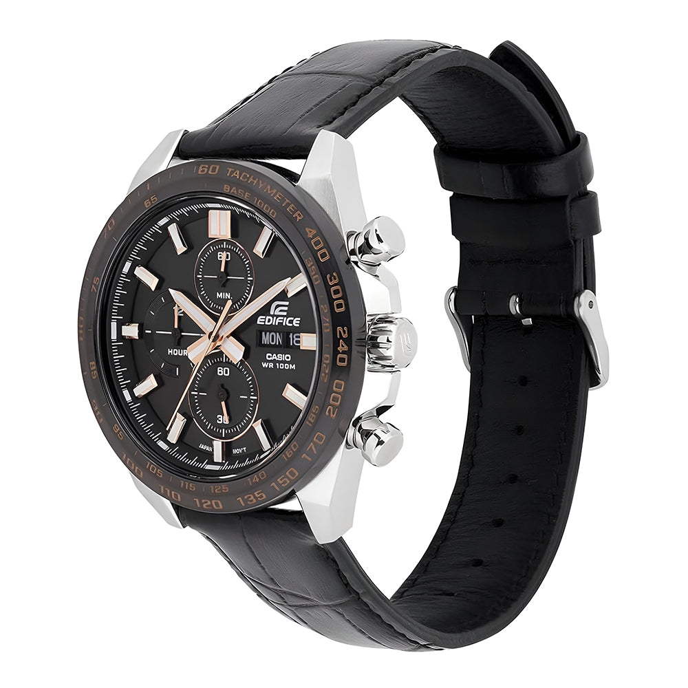 Casio Edifice Chronograph Black Leather Strap Watch | EFR-574BL-1AVUDF