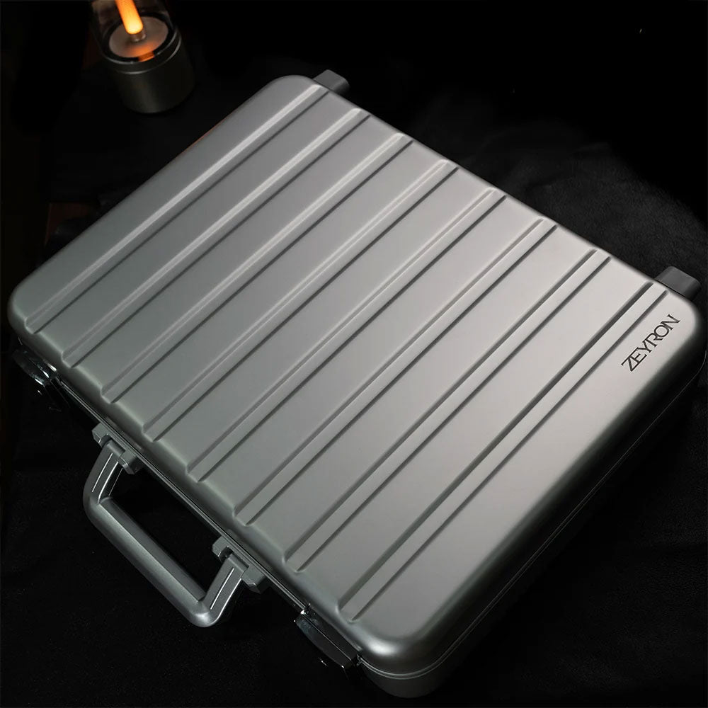 ZEYRON 18 Slots Premium Silver Watch Case with Handle-Stylish & Secure Storage