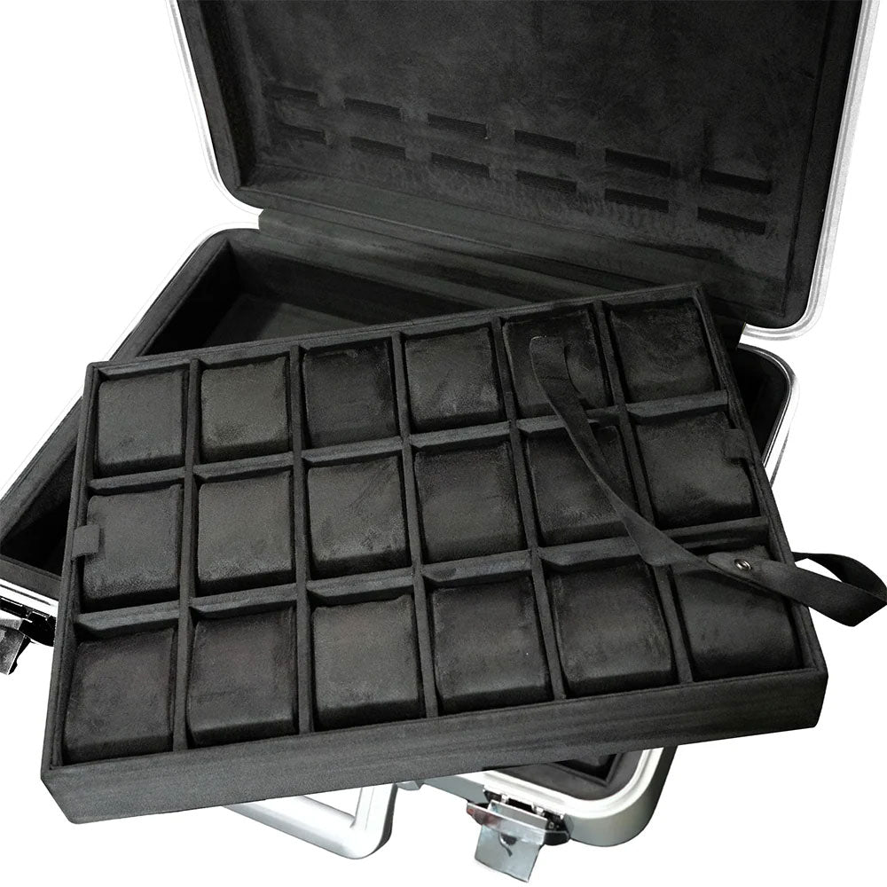 ZEYRON 18 Slots Premium Silver Watch Case with Handle-Stylish & Secure Storage